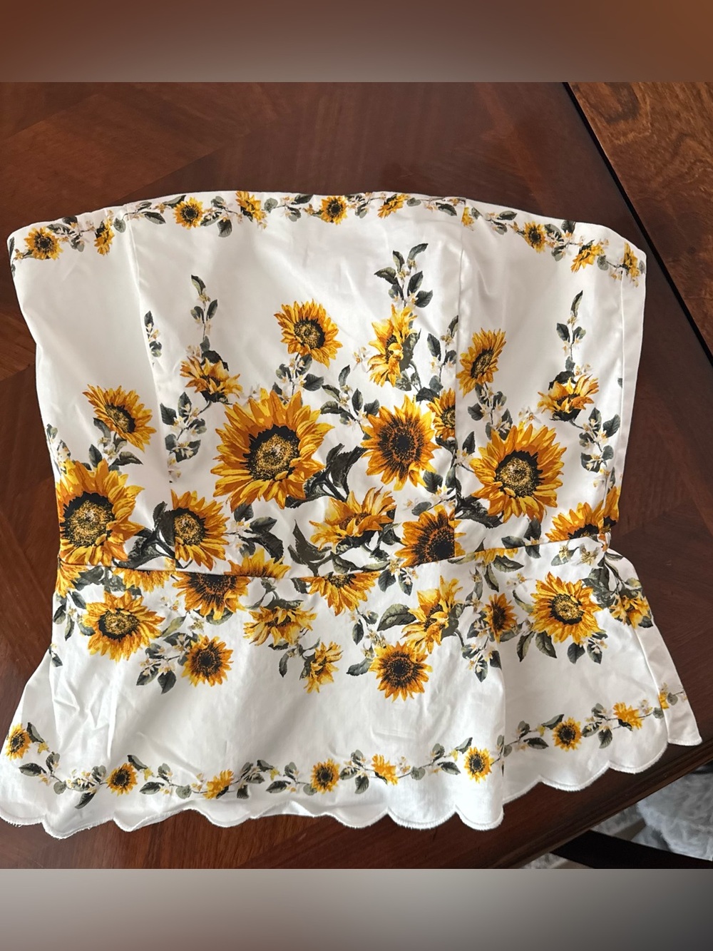 White House Black Market White Strapless Sunflower Peplum Crop Top
